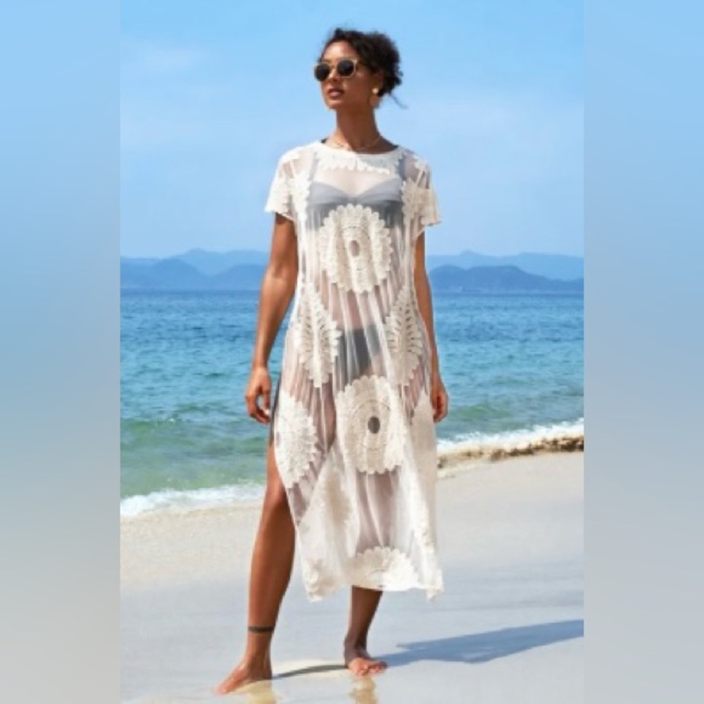 Cream Embroidery Cover Up